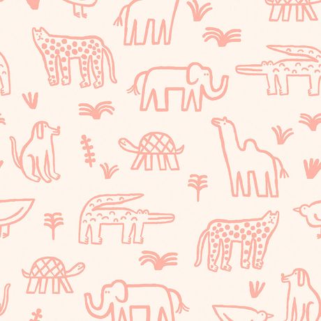 Papel de Parede Vinílico Bichos Bacanas Bege e Rosa