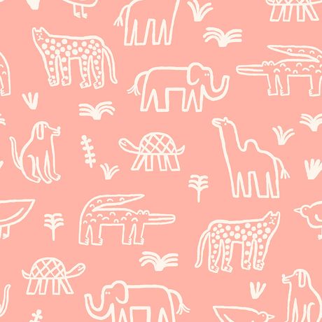 Papel de Parede Vinílico Bichos Bacanas Rosa e Branco