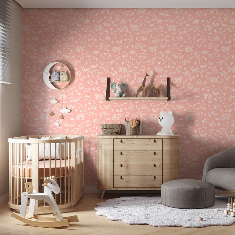 Papel-de-Parede-Vinilico-Bichos-Bacanas-Rosa-e-Branco