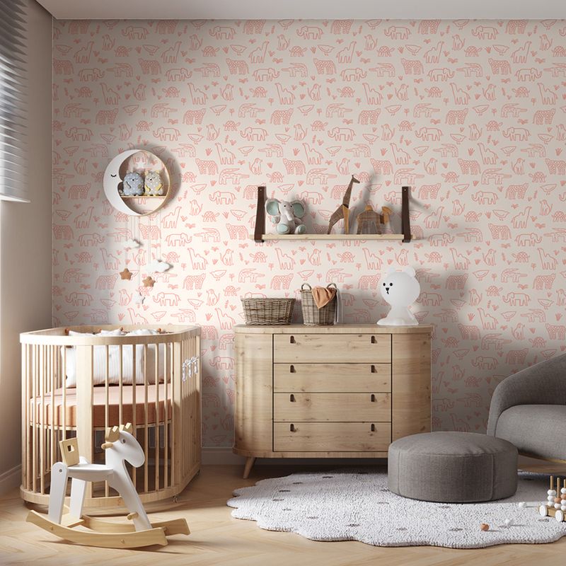 Papel-de-Parede-Vinilico-Bichos-Bacanas-Bege-e-Rosa