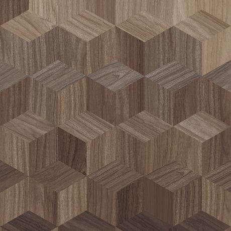 Papel de Parede Vinílico Madeira Cubos Marrom e Cinza