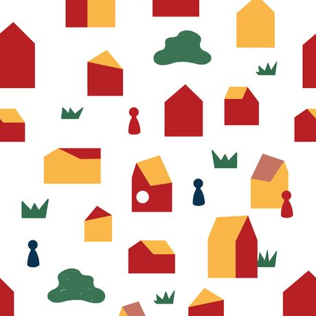 Papel de Parede Vinílico Casinhas II Vermelho e Amarelo