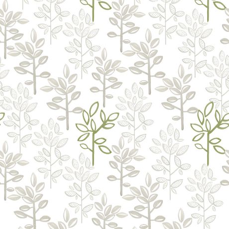 Papel de Parede Vinílico Plantinhas Bloom Verde e Branco