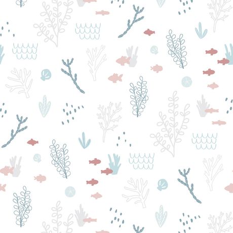 Papel de Parede Vinílico Expedição Fundo do mar Azul e Cinza