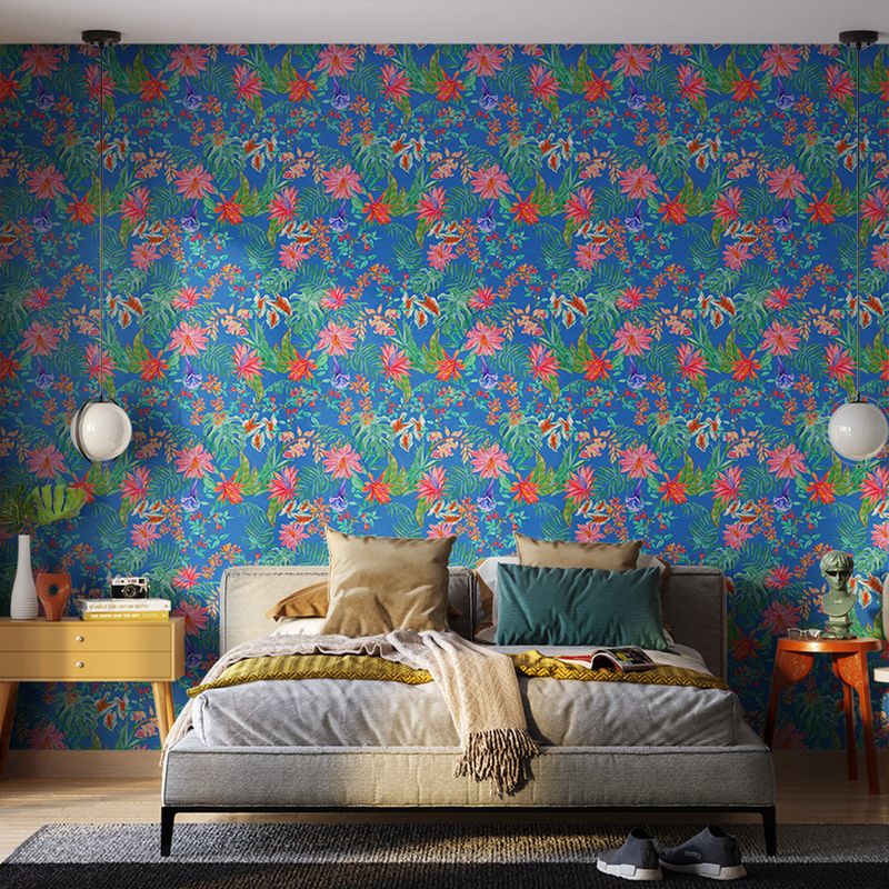 Papel-de-Parede-Vinilico-Tropicana-Floral-Azul-e-Rosa