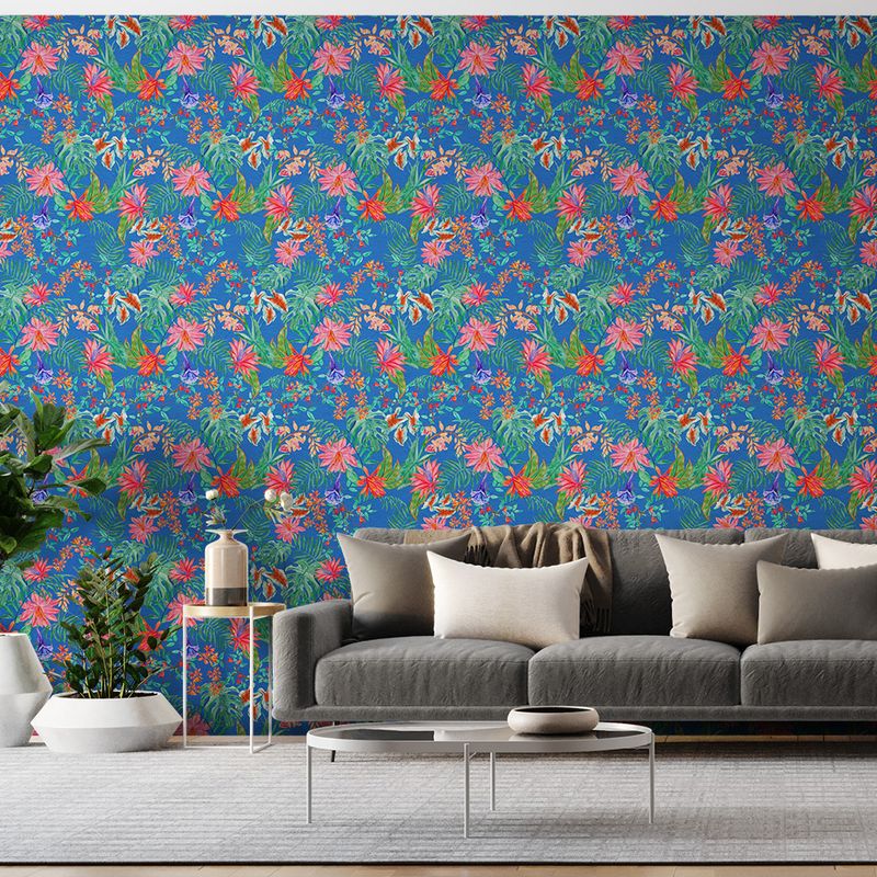 Papel-de-Parede-Vinilico-Tropicana-Floral-Azul-e-Rosa