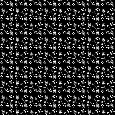 Papel de Parede Vinílico Flores Pretas Branco e Preto