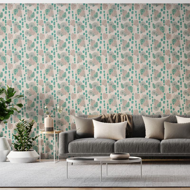Papel-de-Parede-Vinilico-La-vie-en-Rose-Bege-e-Verde