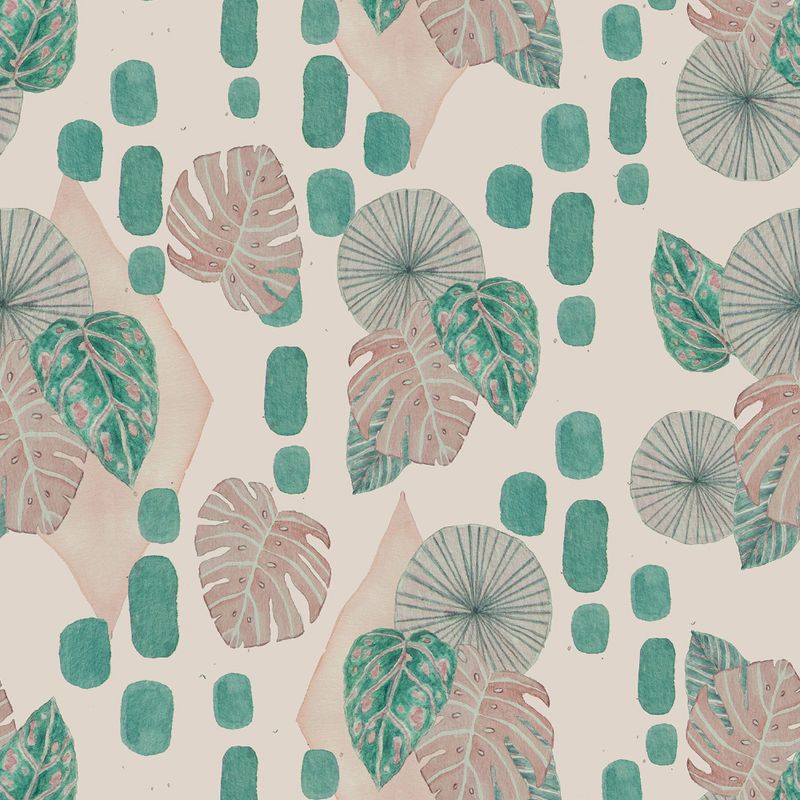 Papel-de-Parede-Vinilico-La-vie-en-Rose-Bege-e-Verde