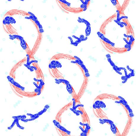 Papel de Parede Vinílico Nadadores Rosa e Azul