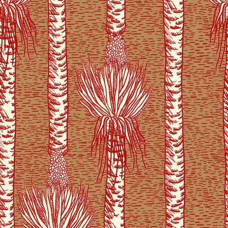Papel de Parede Vinílico Rabisquinho Tropical Marrom e Vermelho