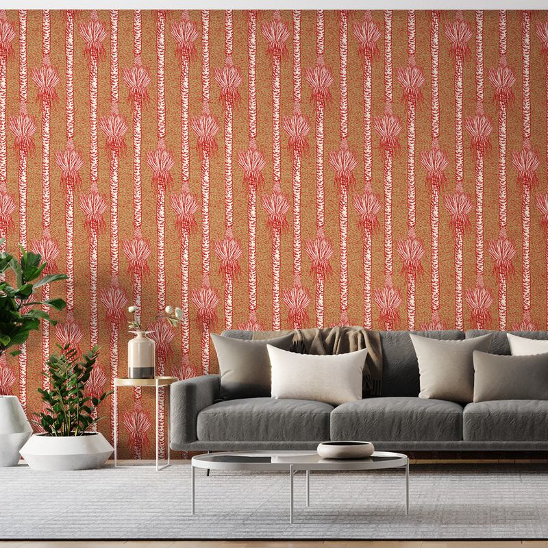 Papel-de-Parede-Vinilico-Rabisquinho-Tropical-Marrom-e-Vermelho