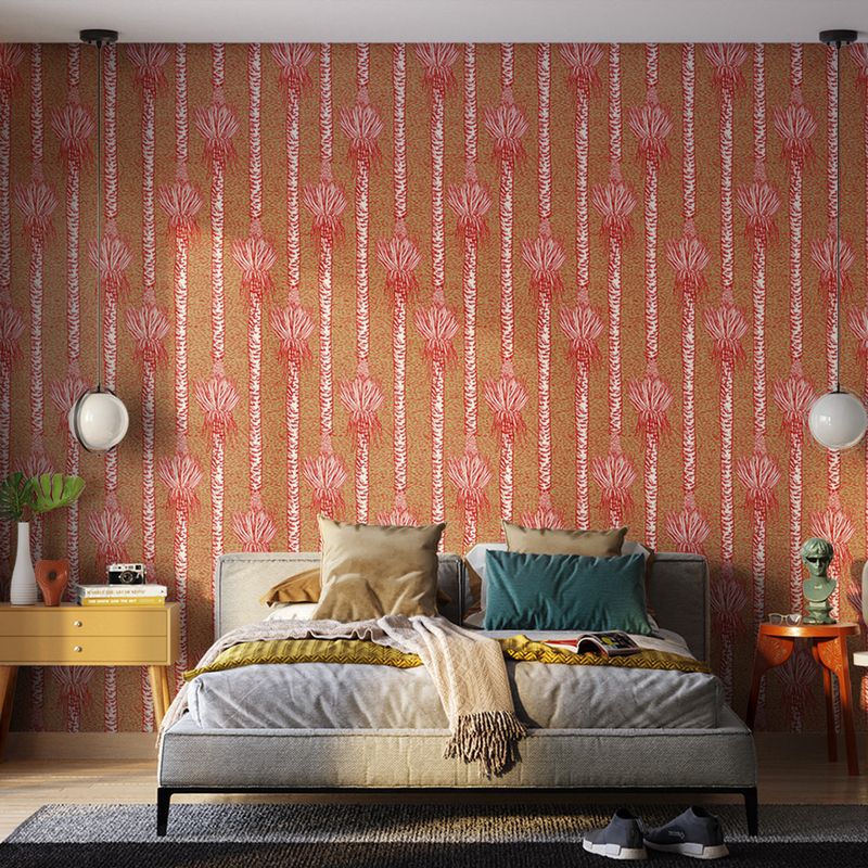 Papel-de-Parede-Vinilico-Rabisquinho-Tropical-Marrom-e-Vermelho