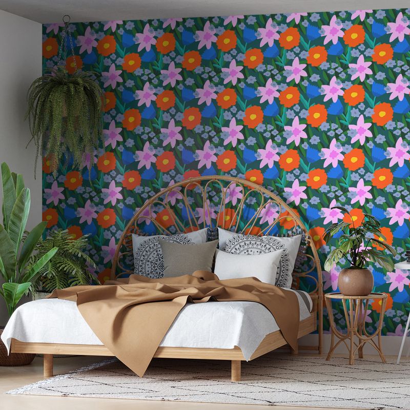 Papel-de-Parede-Vinilico-Jardim-Leopard-Verde-e-Laranja