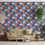 Papel-de-Parede-Vinilico-Jardim-Leopard-Azul-Marinho-e-Laranja