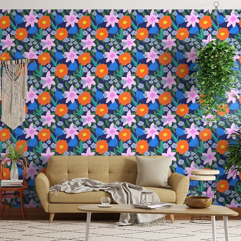 Papel-de-Parede-Vinilico-Jardim-Leopard-Azul-Marinho-e-Laranja