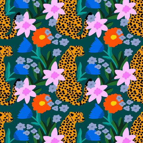 Papel de Parede Vinílico Jardim Leopard I Verde e Laranja