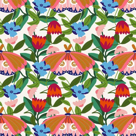 Papel de Parede Vinílico Bugs Mariposa Branco e Mostarda