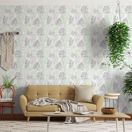 Papel de Parede Vinílico Tropical Metalizado Verde
