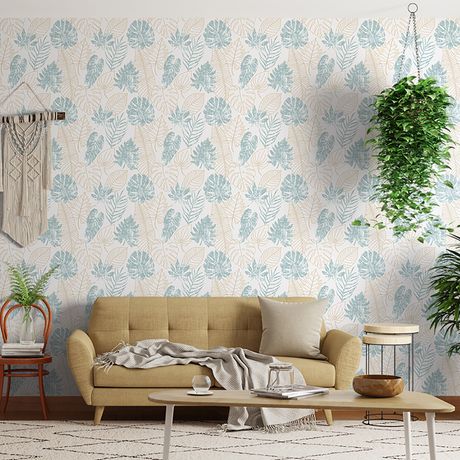 Papel de Parede Vinílico Tropical Metalizado Preto e Bege