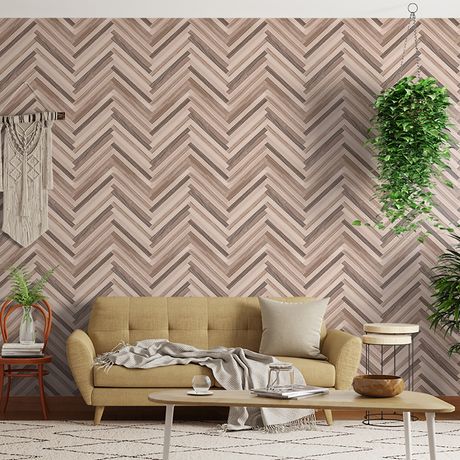 Papel de Parede Vinílico Madeira Chevron Marrom