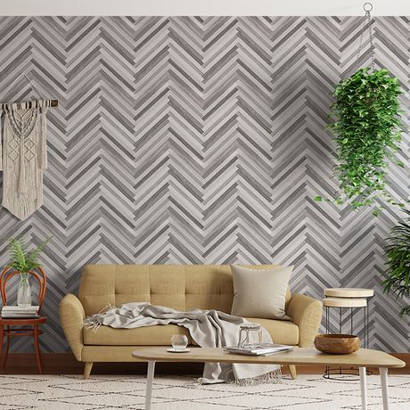 Papel de Parede Vinílico Madeira Chevron Cinza
