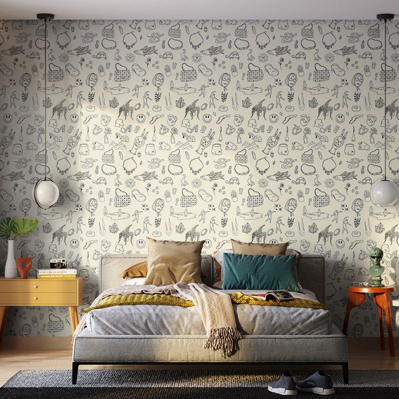 Papel-de-Parede-Vinilico-Simbolos-Misticos-Bege-e-Preto