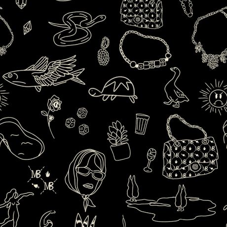 Papel de Parede Vinílico Símbolos Místicos Preto e Bege