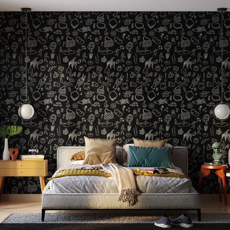 Papel-de-Parede-Vinilico-Simbolos-Misticos-Preto-e-Bege