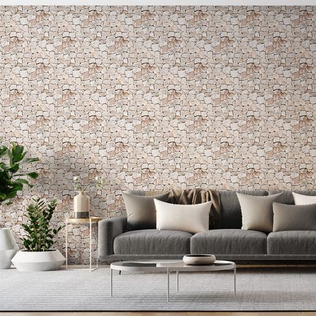 Papel de Parede Vinilizado Pedras Marrom e Branco