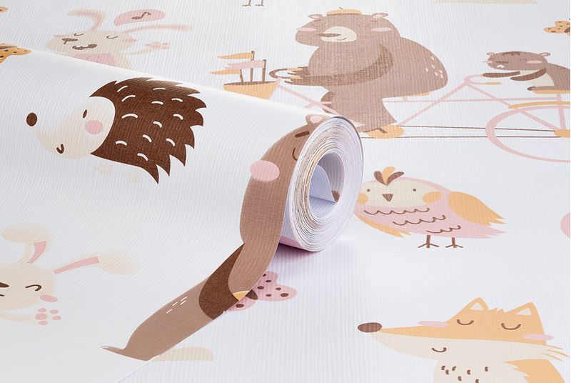 Papel-de-Parede-Vinilizado-Urso-Bike-Rosa-e-Bege