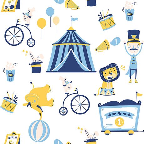 Papel de Parede Vinilizado Circo Vetor Azul e Amarelo