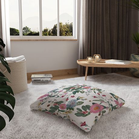 Almofada de Chão Quadrada Floral Cool Branco