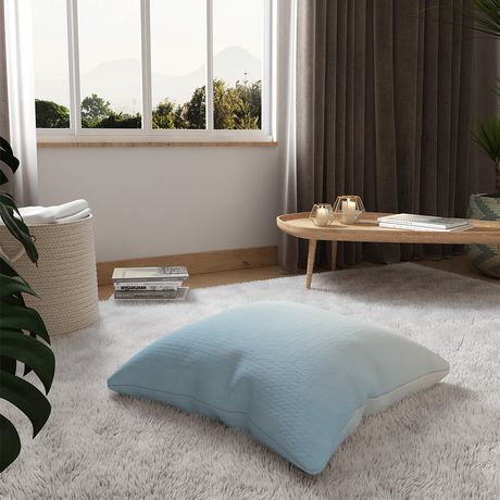 Almofada de Chão Quadrada Degradê Trinchado Azul 04 e Branco