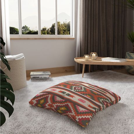 Almofada de Chão Quadrada Tapeçaria Kilim Amarelo e Rosa