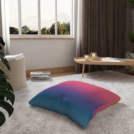 Almofada de Chão Quadrada Floral Psicodélico Laranja e Rosa