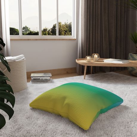 Almofada de Chão Quadrada Floral Psicodélico Azul e Verde