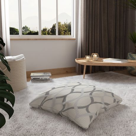 Almofada de Chão Quadrada Ikat Curvas Branco e Cinza