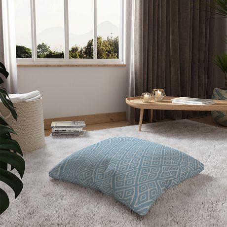 Almofada de Chão Quadrada Ikat Losangos Azul e Branco