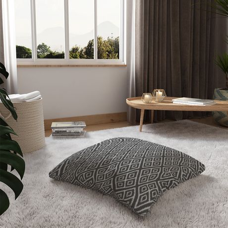 Almofada de Chão Quadrada Ikat Losangos Preto e Branco