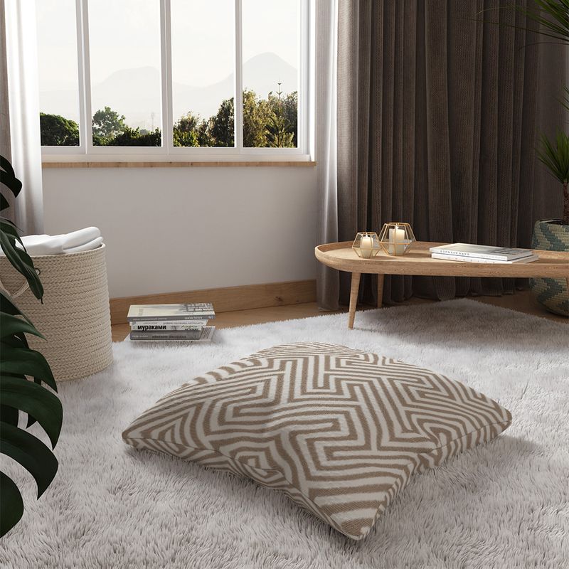 Almofada-de-Chao-Quadrada-Ikat-Linhas-Bege-e-Marrom