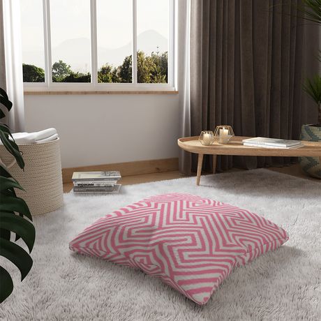 Almofada de Chão Quadrada Ikat Linhas Rosa e Branco