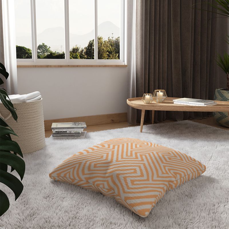 Almofada-de-Chao-Quadrada-Ikat-Linhas-Laranja-e-Branco