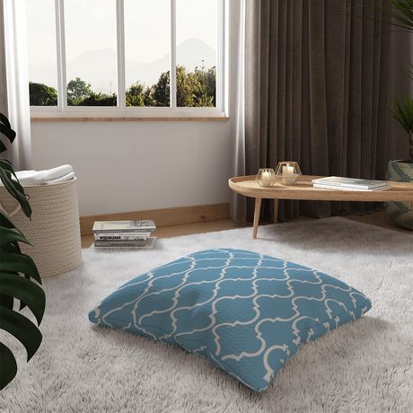 Almofada de Chão Quadrada Ikat Oriental Azul e Branco