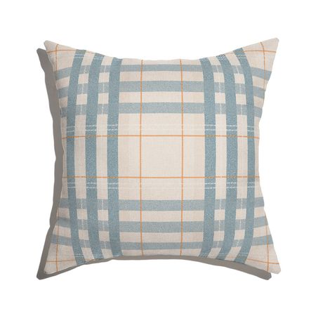 Almofada de Chão Quadrada Xadrez Tartan Bege e Azul