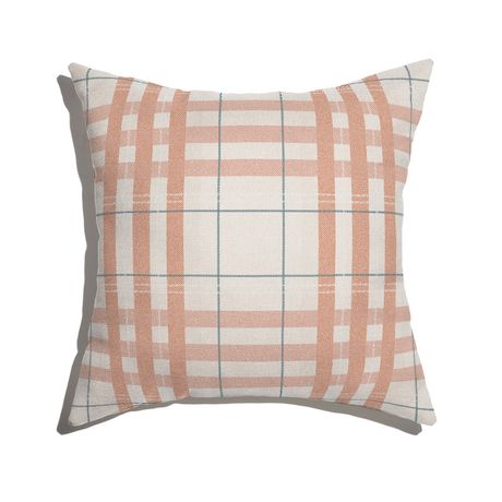 Almofada de Chão Quadrada Xadrez Tartan Bege e Laranja