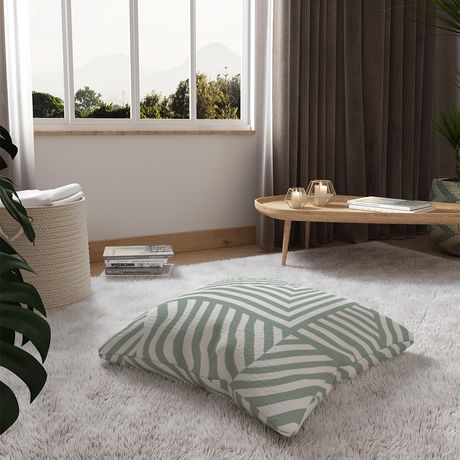 Almofada de Chão Quadrada Geométrico Linhas Grossas Verde e Branco