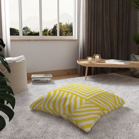 Almofada de Chão Quadrada Geométrico Linhas Grossas Branco e Amarelo
