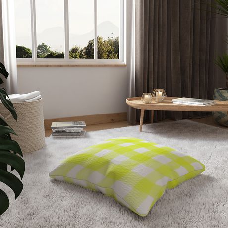 Almofada de Chão Quadrada Piquenique Amarelo e Branco