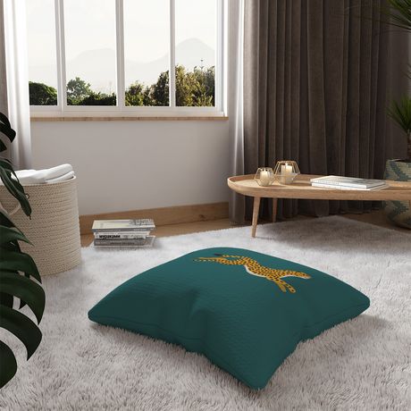 Almofada de Chão Quadrada Leopard II Verde e Amarelo